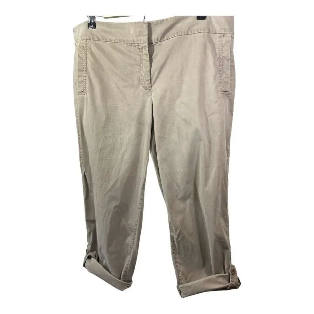 EILEEN FISHER Women's Cropped Trousers Capri Pants Khaki Size Large
